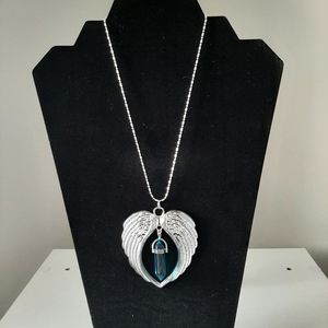 Blue Glass/Obsidian - Handmade angel wings pendant